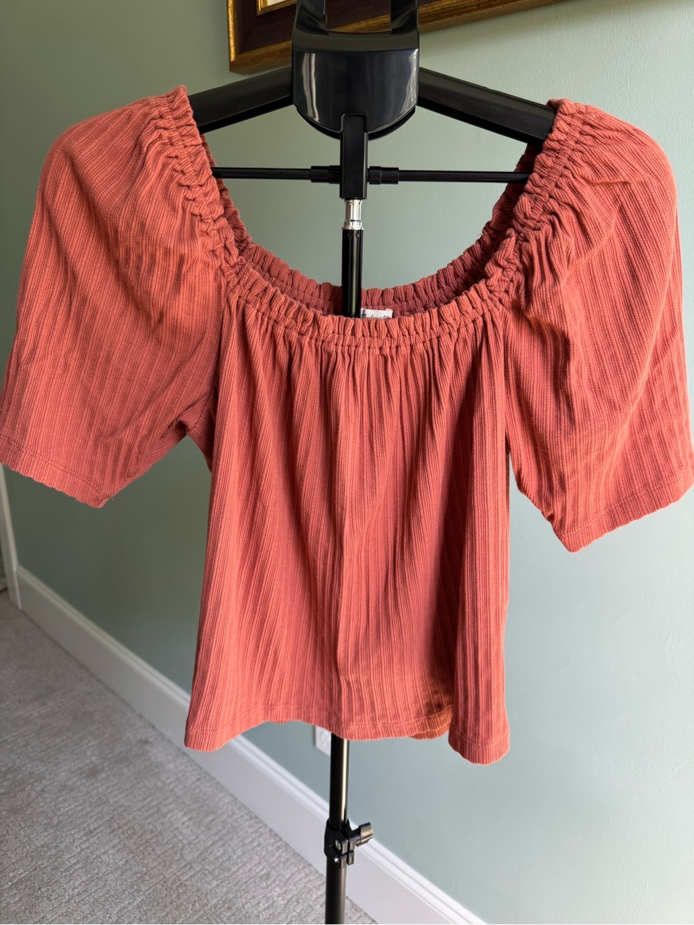 Madewell Pointelle Knit Peasant Top Rust Terracotta Size Large EUC